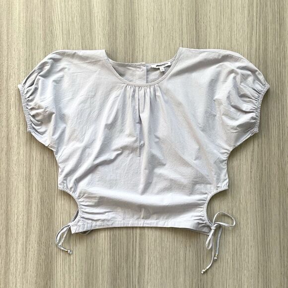 NWT Madewell Embroidered Poplin Puff-Sleeve Cutout Crop Top Blue S - Picture 1 of 16